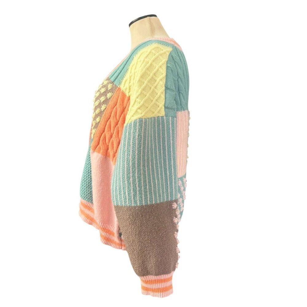 Colorful Patchwork Cardigan Sweater size L - Picture 3 of 9